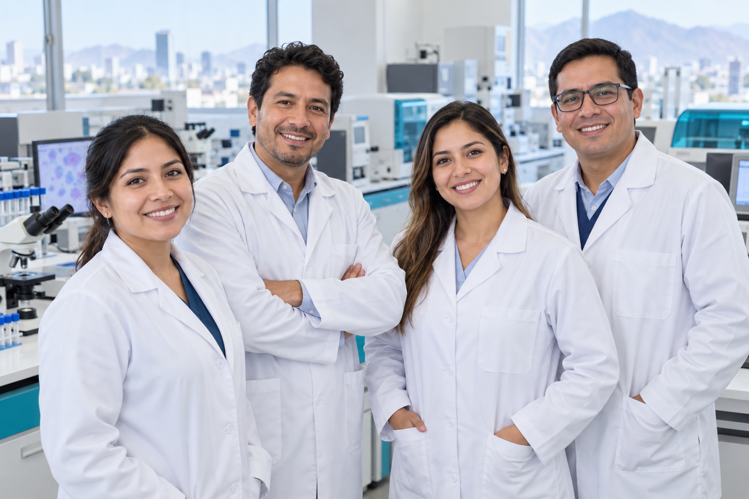 Equipo de profesionales en un laboratorio clínico